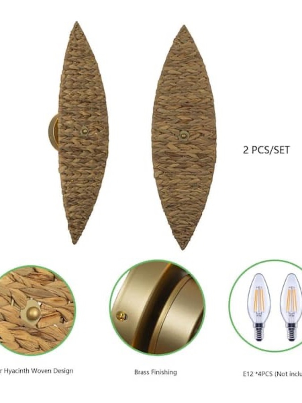 Handwoven Seagrass Wall Sconce - Natural Brown - Picture 10 of 11